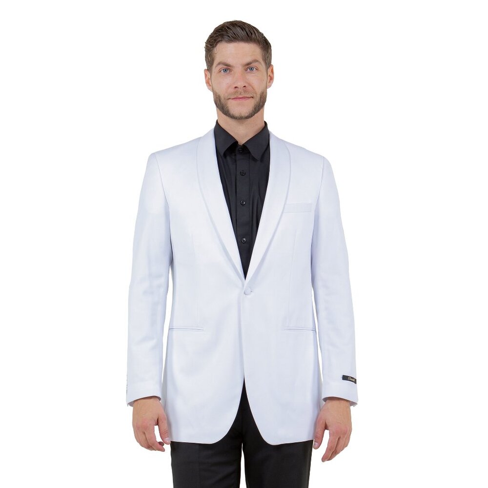 Men's White Single-Button Shawl Lapel Blazer